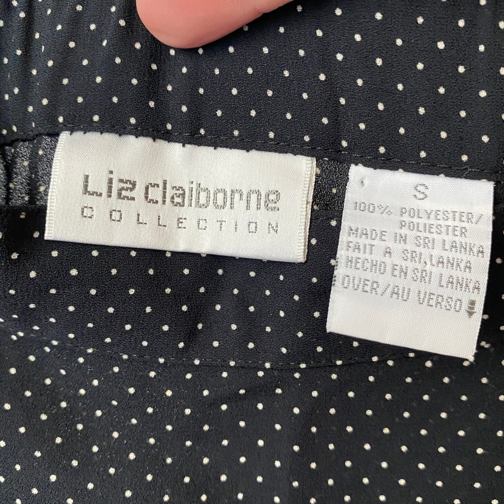 Liz Claiborne S Black Polka Dot Midi Skirt Chiffon Flowy A-Line Career Classic - Picture 5 of 6